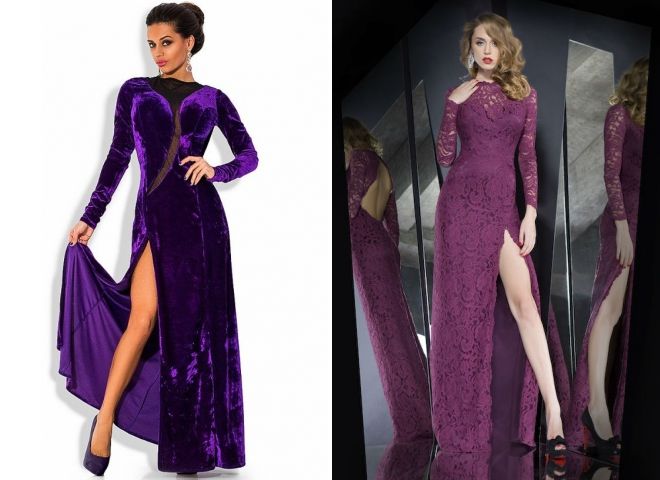 фиолетовое вечернее платье с длинным рукавом